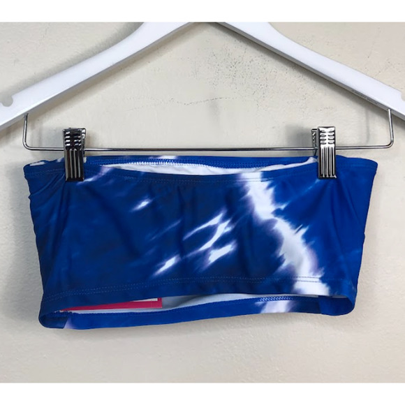 Xhilaration Womens Strapless Tie Dye Longline Bandeau Bikini Top Blue S NWT - Picture 3 of 5